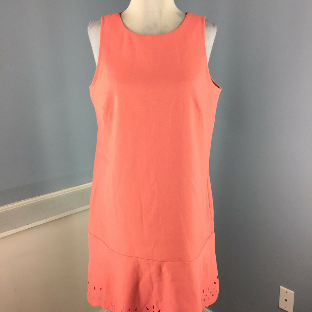 Ann Taylor LOFT L 10 12 P coral dress Scalloped - Picture 2 of 6